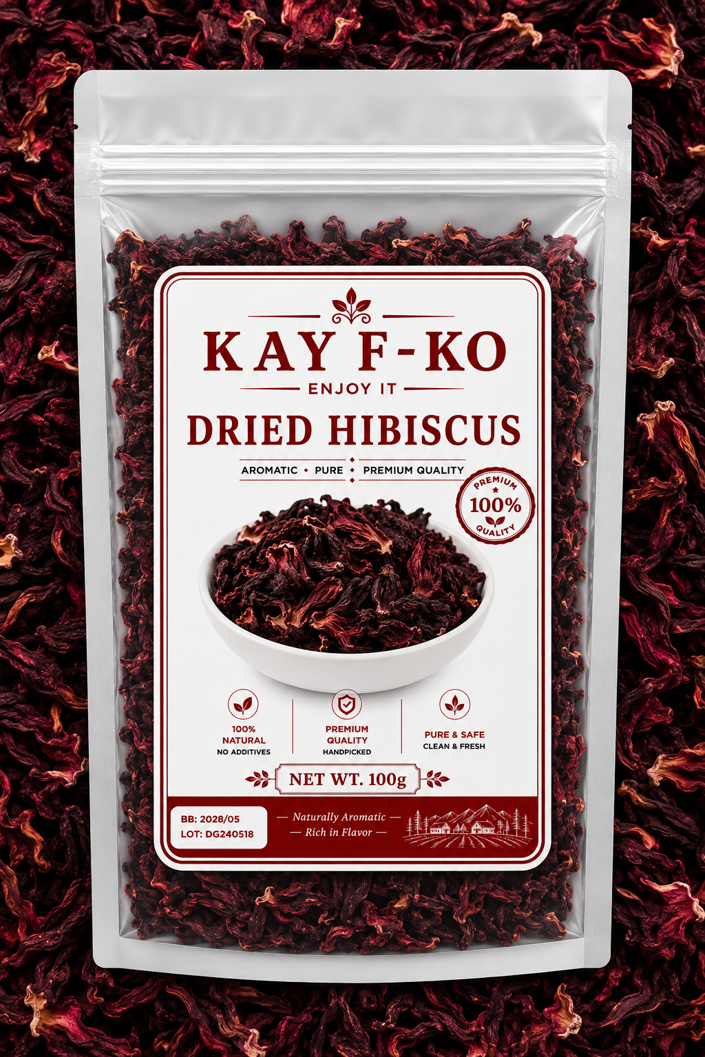 KAYF-KO Dried Hibiscus Flowers |چای ترش (لاغری)|كركديه| Premium Herbal Tea - kayf-ko